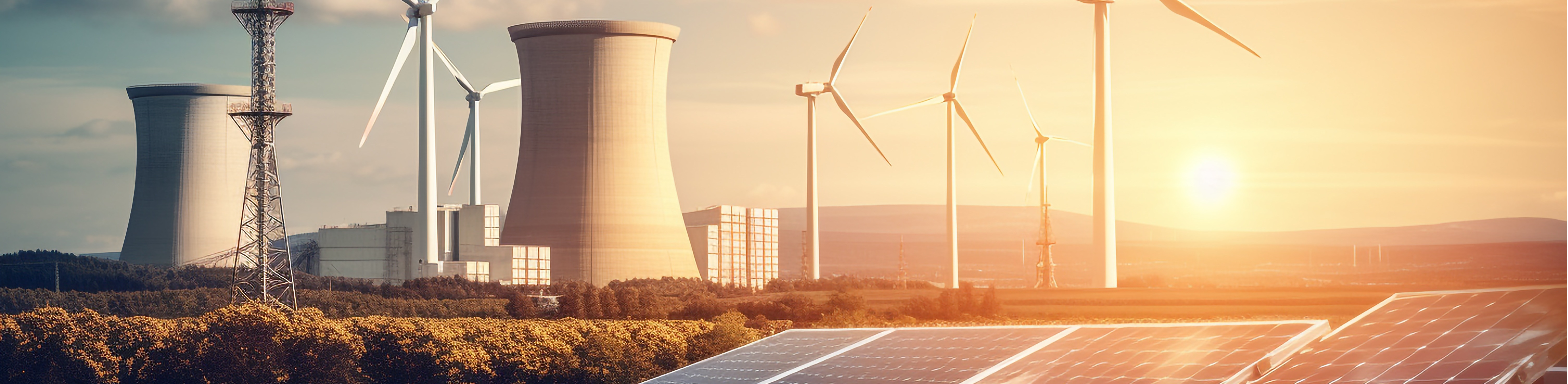 niebo o zachodzie slonca zasila energie wiatrowa i sloneczna generowana przez sztuczna inteligencje2